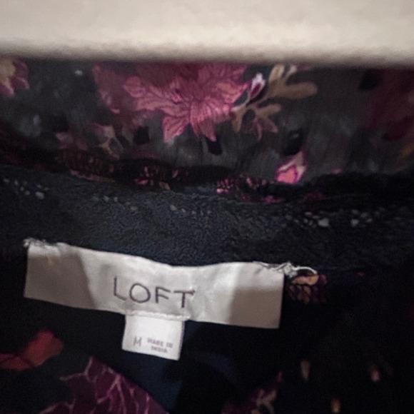 LOFT Floral Print Button Front V Neck Long Sleeve Sheath Dress Womens Medium - Picture 4 of 7